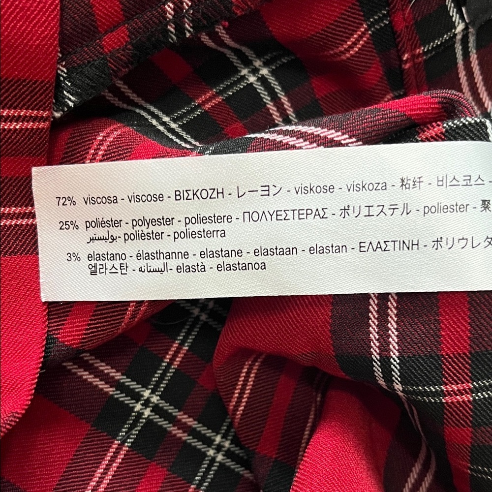 Zara Red and Black Tartan Plaid Pull On Skinny Pants - Size Large - Picture 15 of 15